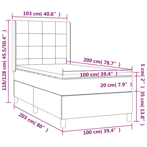 vidaXL Boxspringbett mit Matratze Taupe 100x200 cm Stoff