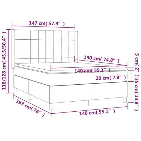 vidaXL Boxspringbett mit Matratze Dunkelbraun 140x190 cm Stoff