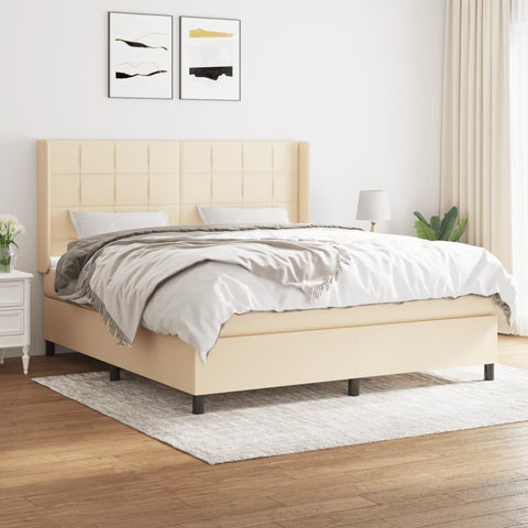 vidaXL Boxspringbett mit Matratze Creme 160x200 cm Stoff