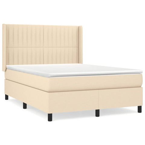 vidaXL Boxspringbett mit Matratze Creme 140x190 cm Stoff