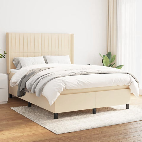 vidaXL Boxspringbett mit Matratze Creme 140x190 cm Stoff