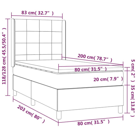 vidaXL Boxspringbett mit Matratze Creme 80x200 cm Stoff