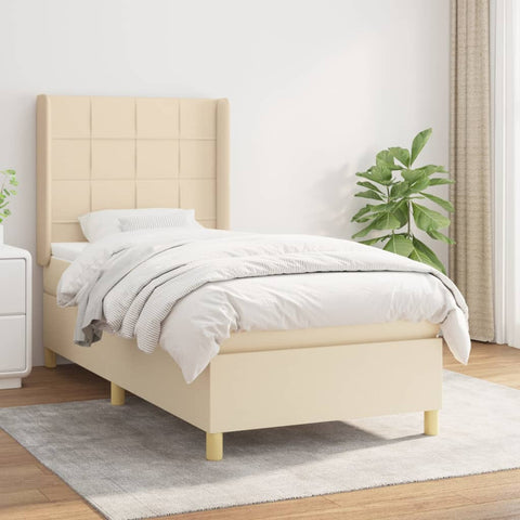 vidaXL Boxspringbett mit Matratze Creme 90x190 cm Stoff