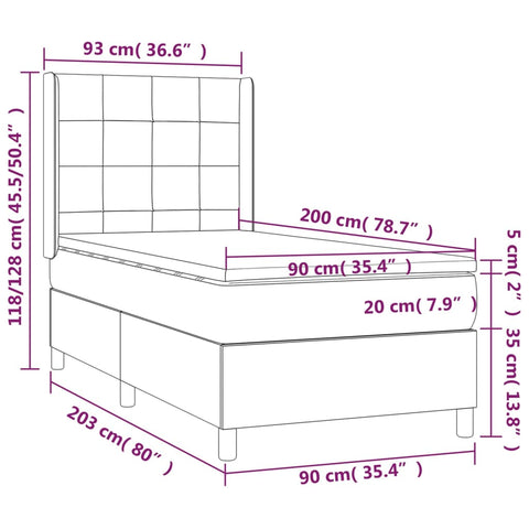 vidaXL Boxspringbett mit Matratze Dunkelbraun 90x200 cm Stoff