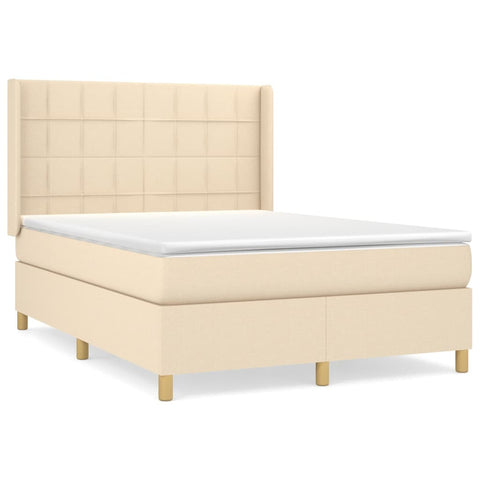 vidaXL Boxspringbett mit Matratze Creme 140x190 cm Stoff