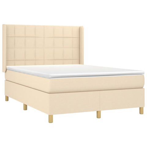 vidaXL Boxspringbett mit Matratze Creme 140x190 cm Stoff