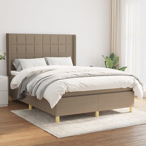 vidaXL Boxspringbett mit Matratze Taupe 140x200 cm Stoff