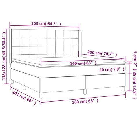 vidaXL Boxspringbett mit Matratze Dunkelgrau 160x200 cm Stoff