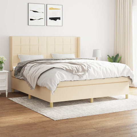 vidaXL Boxspringbett mit Matratze Creme 160x200 cm Stoff