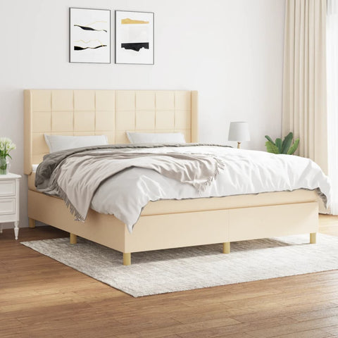 vidaXL Boxspringbett mit Matratze Creme 180x200 cm Stoff