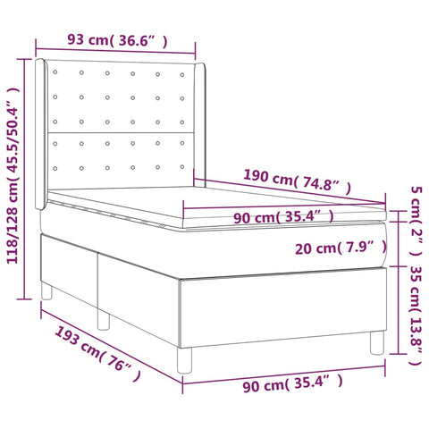 vidaXL Boxspringbett mit Matratze Cappuccino-Braun 90x190cm Kunstleder