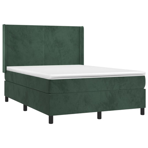 vidaXL Boxspringbett mit Matratze Dunkelgrün 140x190 cm Samt