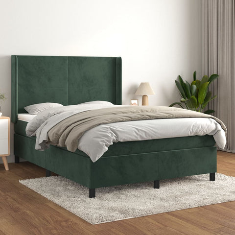 vidaXL Boxspringbett mit Matratze Dunkelgrün 140x190 cm Samt