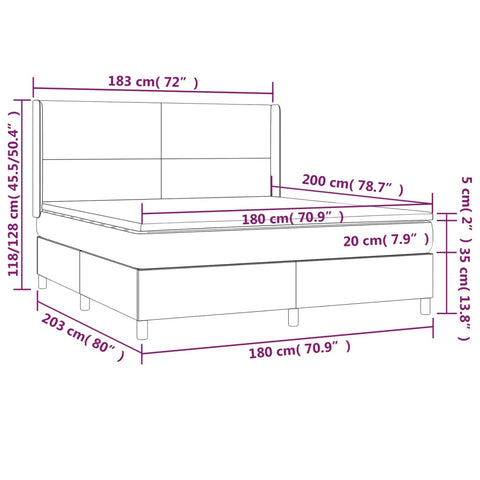 vidaXL Boxspringbett mit Matratze Schwarz 180x200 cm Samt