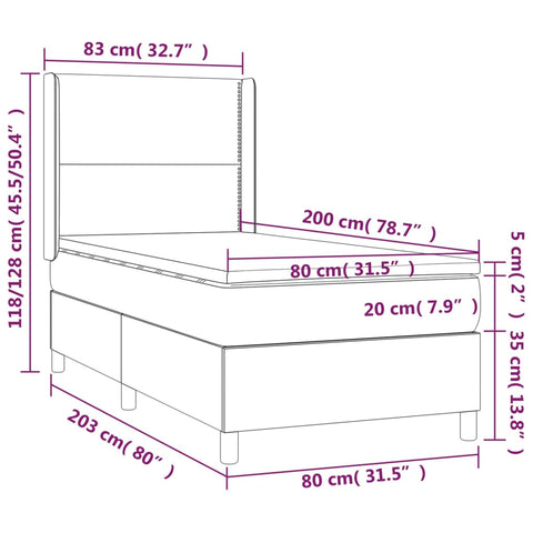 vidaXL Boxspringbett mit Matratze Schwarz 80x200 cm Samt