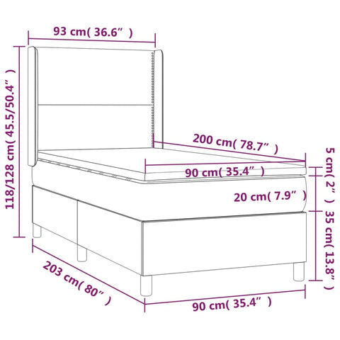 vidaXL Boxspringbett mit Matratze Schwarz 90x200 cm Samt