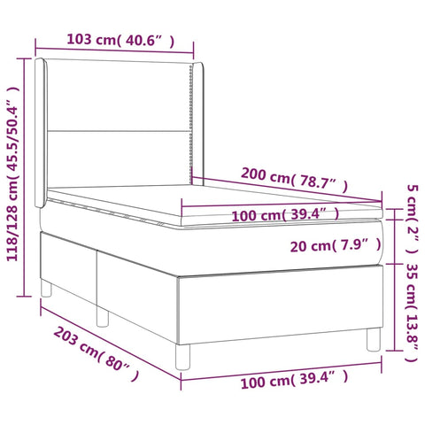 vidaXL Boxspringbett mit Matratze Schwarz 100x200 cm Samt