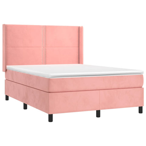 vidaXL Boxspringbett mit Matratze Rosa 140x190 cm Samt