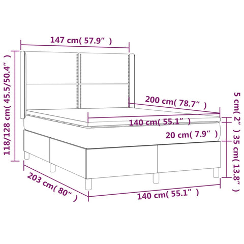 vidaXL Boxspringbett mit Matratze Schwarz 140x200 cm Samt