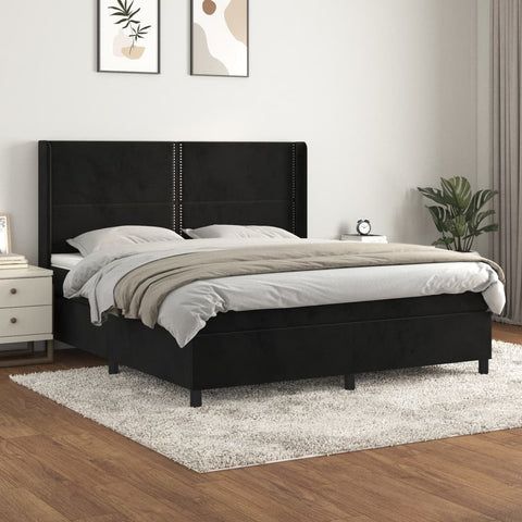 vidaXL Boxspringbett mit Matratze Schwarz 160x200 cm Samt