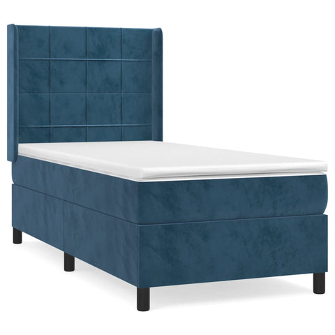 vidaXL Boxspringbett mit Matratze Dunkelblau 90x190 cm Samt