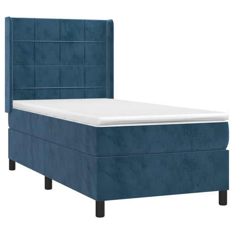 vidaXL Boxspringbett mit Matratze Dunkelblau 90x190 cm Samt