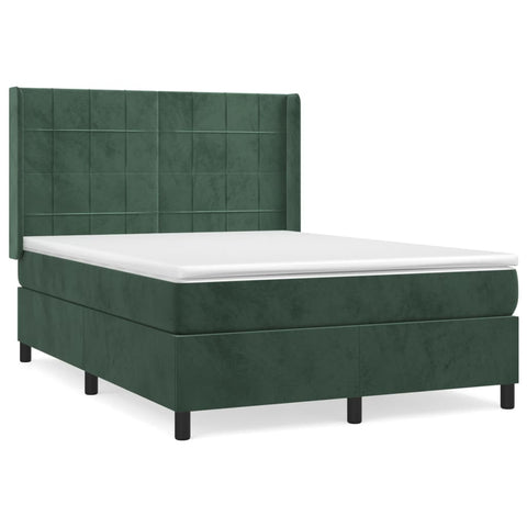 vidaXL Boxspringbett mit Matratze Dunkelgrün 140x190 cm Samt