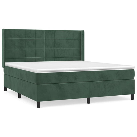 vidaXL Boxspringbett mit Matratze Dunkelgrün 160x200 cm Samt