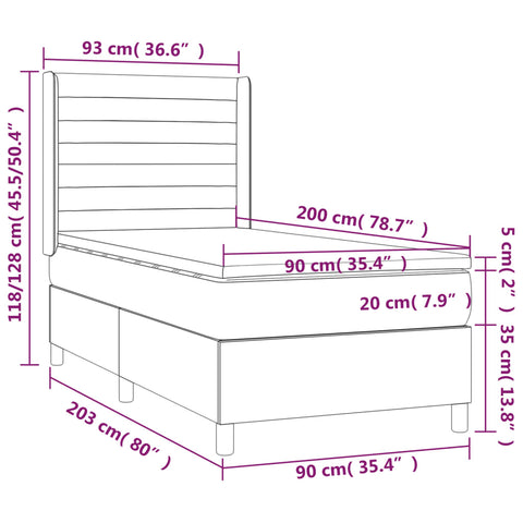 vidaXL Boxspringbett mit Matratze Schwarz 90x200 cm Samt