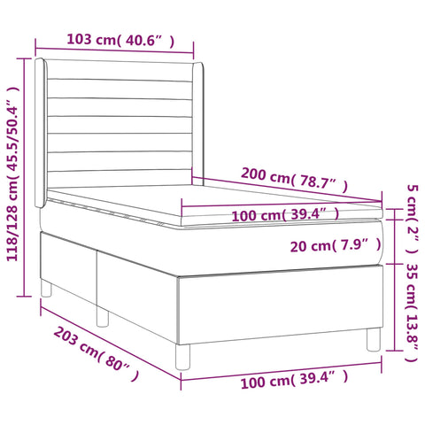 vidaXL Boxspringbett mit Matratze Rosa 100x200 cm Samt