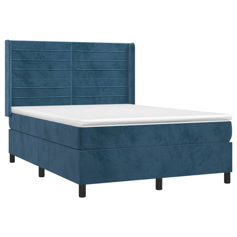 vidaXL Boxspringbett mit Matratze Dunkelblau 140x190 cm Samt