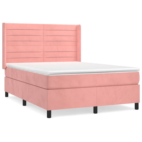 vidaXL Boxspringbett mit Matratze Rosa 140x190 cm Samt