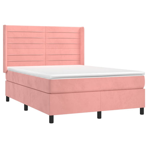 vidaXL Boxspringbett mit Matratze Rosa 140x190 cm Samt