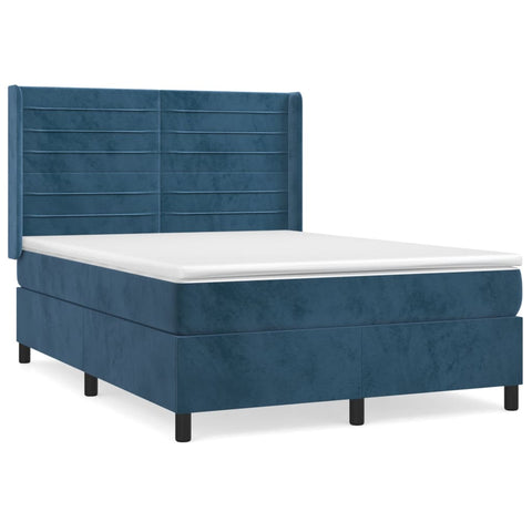 vidaXL Boxspringbett mit Matratze Dunkelblau 140x200 cm Samt