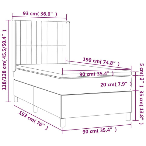 vidaXL Boxspringbett mit Matratze Schwarz 90x190 cm Samt