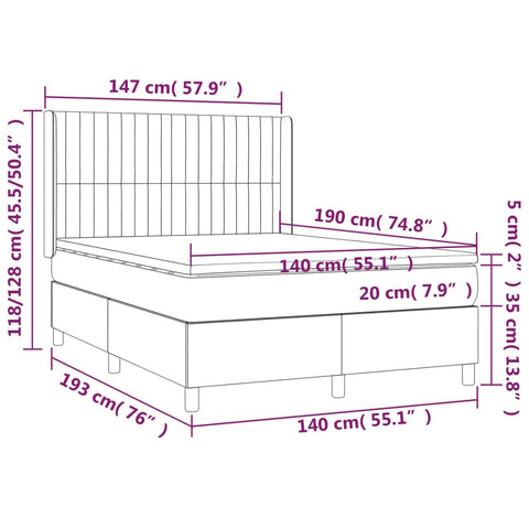 vidaXL Boxspringbett mit Matratze Schwarz 140x190 cm Samt