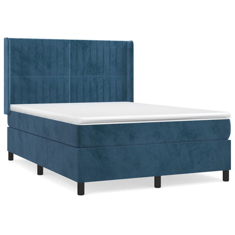 vidaXL Boxspringbett mit Matratze Dunkelblau 140x190 cm Samt