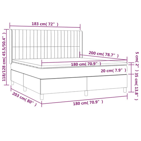 vidaXL Boxspringbett mit Matratze Schwarz 180x200 cm Samt