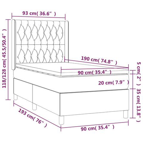 vidaXL Boxspringbett mit Matratze Schwarz 90x190 cm Samt