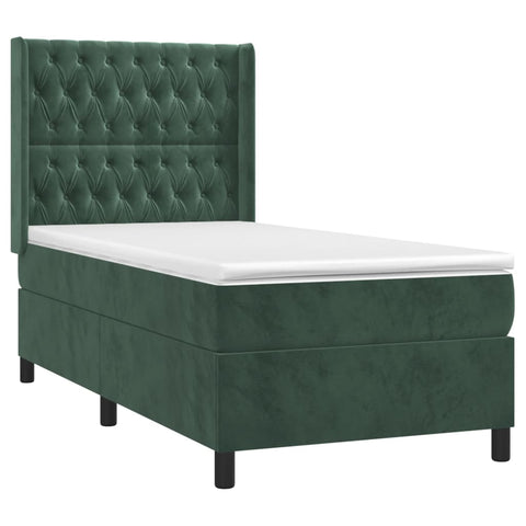 vidaXL Boxspringbett mit Matratze Dunkelgrün 90x190 cm Samt