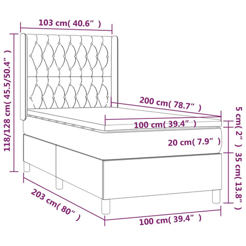 vidaXL Boxspringbett mit Matratze Schwarz 100x200 cm Samt