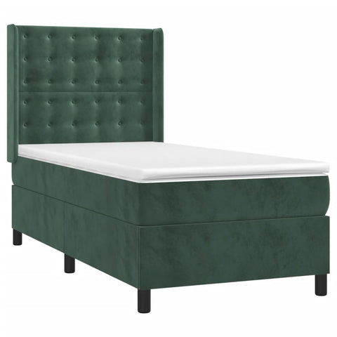 vidaXL Boxspringbett mit Matratze Dunkelgrün 90x190 cm Samt