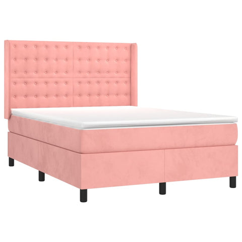 vidaXL Boxspringbett mit Matratze Rosa 140x190 cm Samt