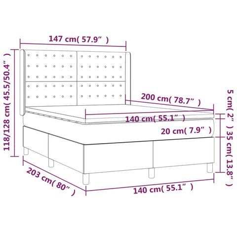 vidaXL Boxspringbett mit Matratze Schwarz 140x200 cm Samt