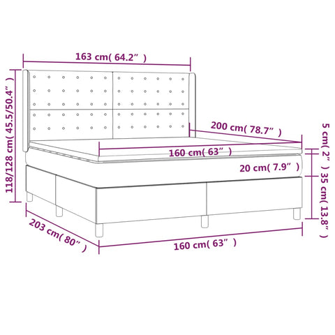 vidaXL Boxspringbett mit Matratze Schwarz 160x200 cm Samt