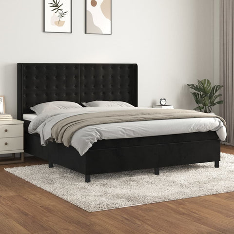 vidaXL Boxspringbett mit Matratze Schwarz 180x200 cm Samt