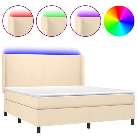 vidaXL Boxspringbett mit Matratze & LED Creme 160x200 cm Stoff