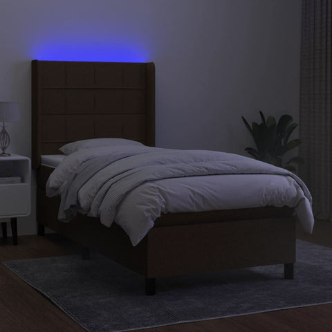 vidaXL Boxspringbett mit Matratze & LED Dunkelbraun 90x190 cm Stoff