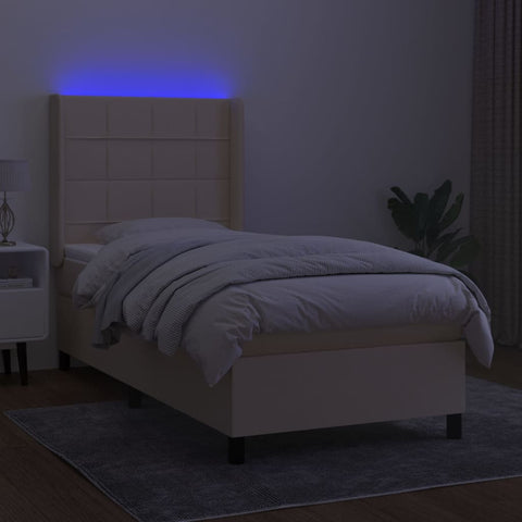 vidaXL Boxspringbett mit Matratze & LED Creme 90x190 cm Stoff