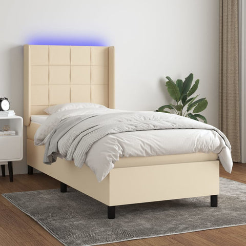 vidaXL Boxspringbett mit Matratze & LED Creme 90x190 cm Stoff